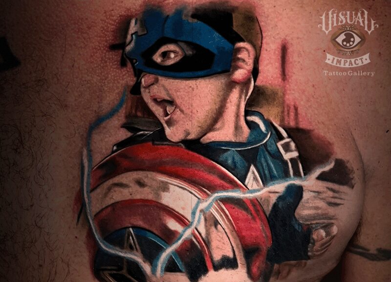 Baby Captain America color Tattoo