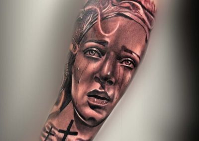Faith, tears and sacrifice, Black and Gray tattoo by Visual Impact Gallery