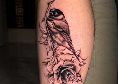 The best bird rose tattoo black and gray