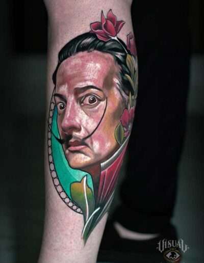 Salvador Dali Tattoo by Visual Impact Tattoo Gallery in Matthews, NC.